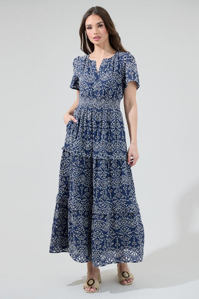 Navy Eyelet Maxi Dress