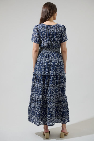 Navy Eyelet Maxi Dress