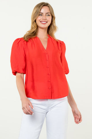 Puff Sleeve Button Top