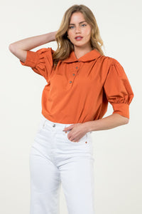 Collar Puff Sleeve Top