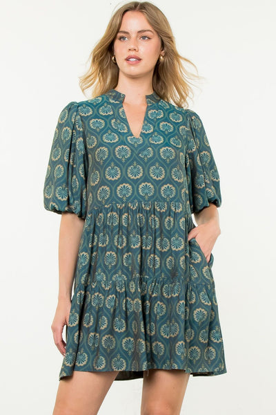 Tiered Puff Print Dress