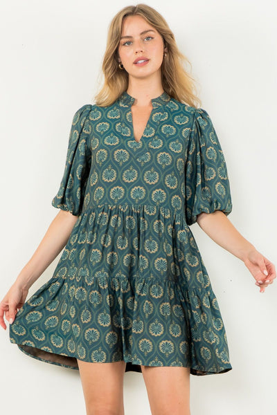 Tiered Puff Print Dress