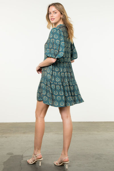 Tiered Puff Print Dress