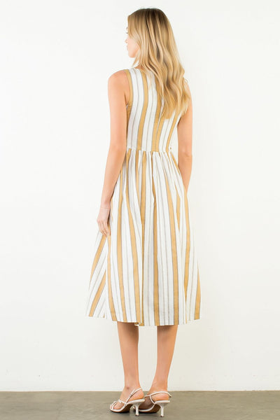 Gathered Waist Cotton Dress - Stripe