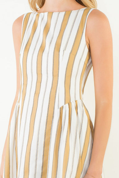 Gathered Waist Cotton Dress - Stripe