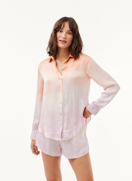 Satin Side Slit Button Down - Orchid Sunset Dye