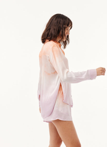 Satin Side Slit Button Down - Orchid Sunset Dye