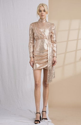 Rosegold Long Sleeve Sequin Mini Dress Medium Rosegold Long Sleeve Sequin Mini Dress Medium