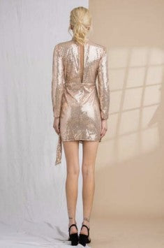chinese dress ladies Rosegold Long Sleeve Sequin Mini Dress Medium