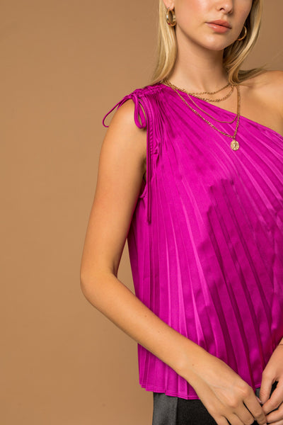 Pleated One Shoulder Top