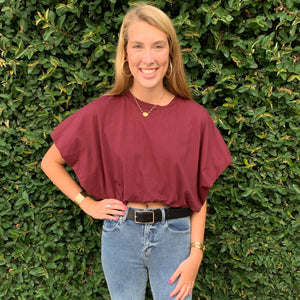 Gathered Short Top - Wine Red