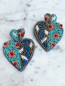 Patterned Heart Bead Earrings