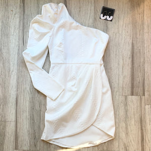 One Shoulder Puff Sleeve Dress - Stark White