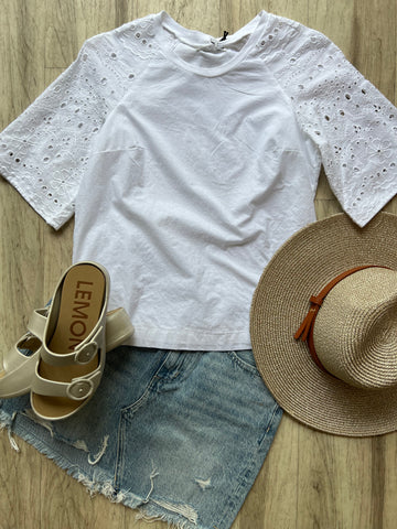 Cotton Eyelet Raglan Sleeve Blouse